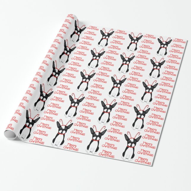Merry Christmas! Boston Terrier Wrapping Paper (Unrolled)