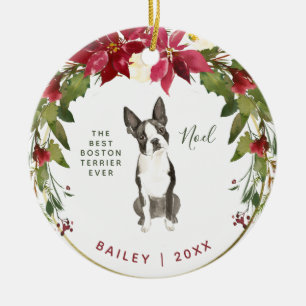 Merry Christmas Boston Terrier   Your Dog's Photo Ceramic Ornament