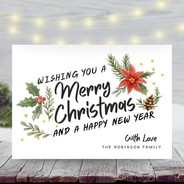 Merry Christmas Botanical Calligraphy Non Photo Holiday Card (Creator Uploaded)