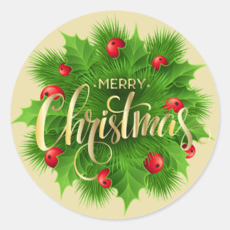 Merry Christmas Botanical Design – Elegant Holiday Classic Round Sticker