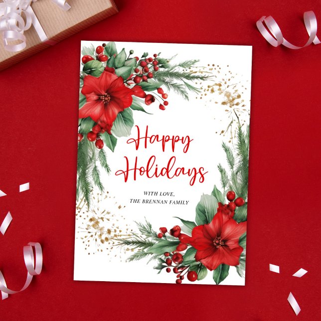 Merry Christmas Botanical Elegant Festive Holiday Card (Christmas Festive Red Botanical Non Photo Holiday Card)