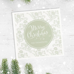 Merry Christmas Botanical Elegant Green Floral Napkin