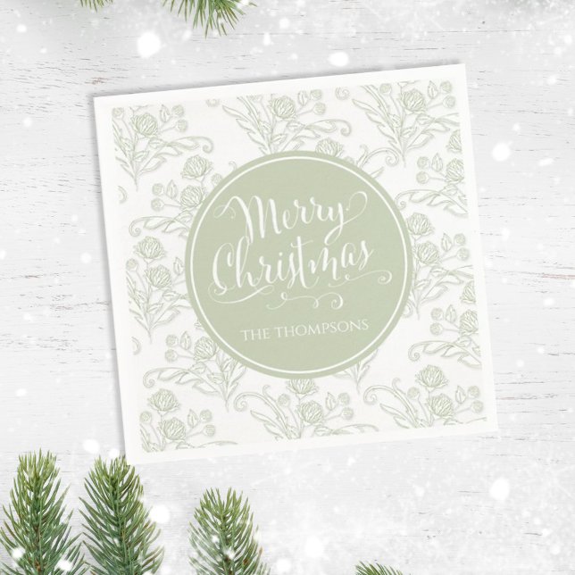 Merry Christmas Botanical Elegant Green Floral  Napkin (Creator Uploaded)