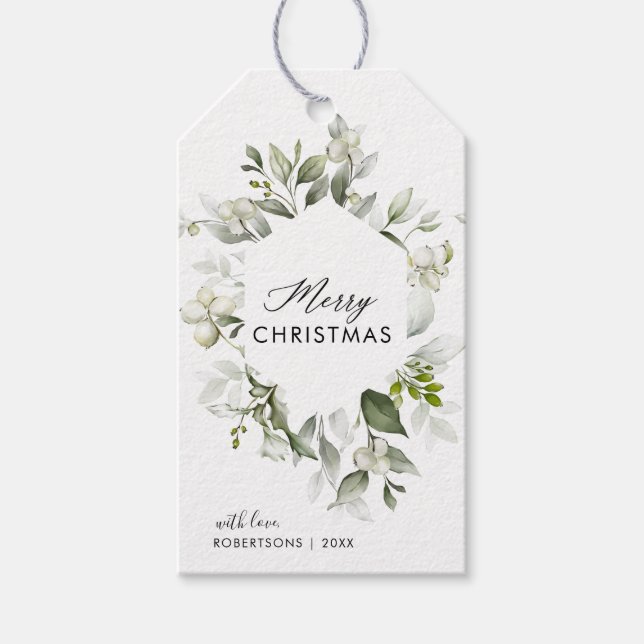 Merry Christmas | Botanical Greenery Gift Tags (Front)