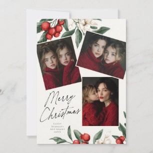 Merry Christmas Botanical Holiday 3 photo Card