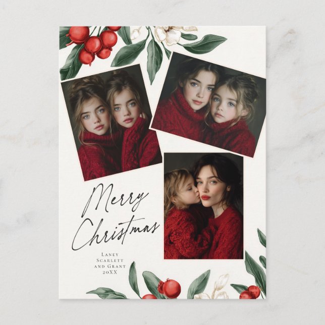 Merry Christmas Botanical Holiday 3 photo Postcard (Front)