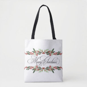 Merry Christmas Botanical Holiday Welcome Tote Bag