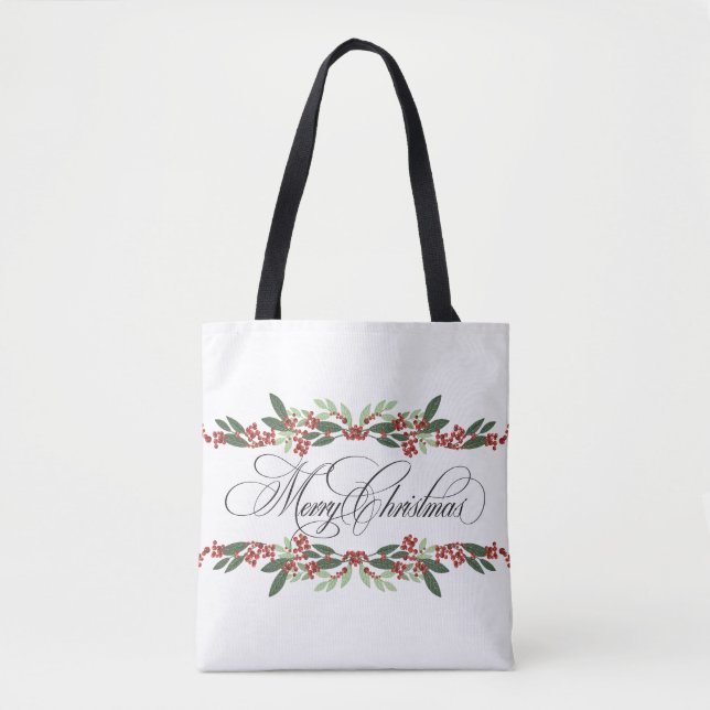 Merry Christmas Botanical Holiday Welcome Tote Bag (Front)