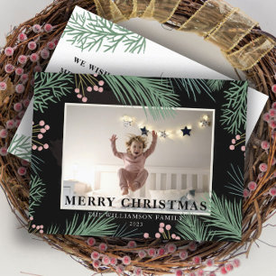 Merry Christmas Botanical One Photo  Postcard