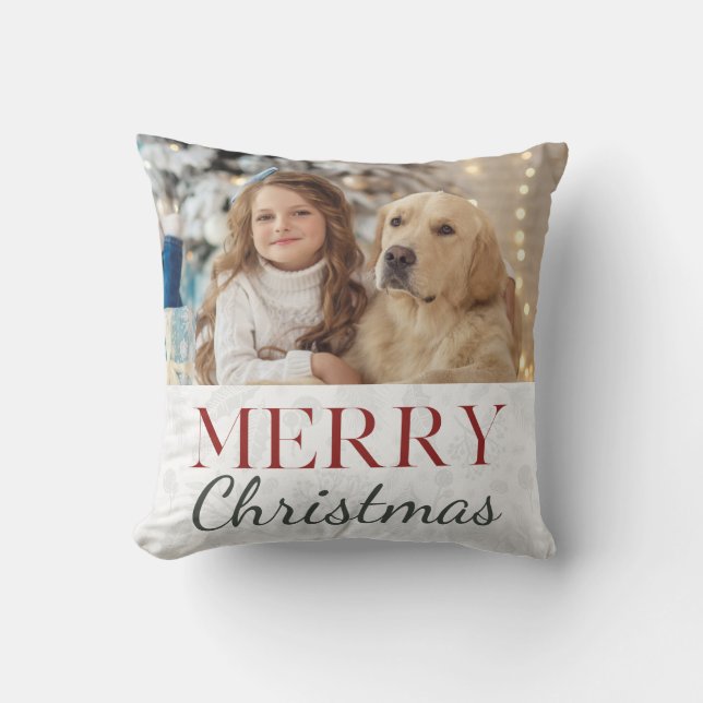 Merry Christmas Botanical Photo Christmas Cushion (Front)