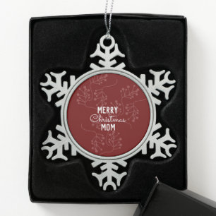 Merry Christmas Botanical Sprigs  Snowflake Pewter Christmas Ornament