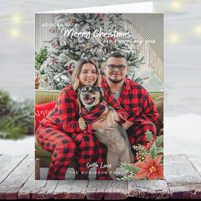 Merry Christmas Botanical Typography 1 Photo Holiday Card (Creator Uploaded)