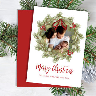 Merry Christmas Botanical Winter Holiday Wreath Card