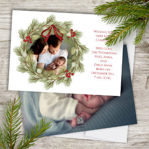 Merry Christmas Botanical Winter Holiday Wreath Card