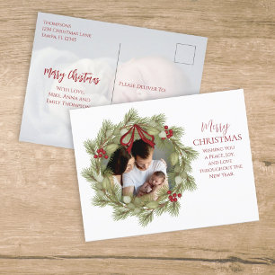 Merry Christmas Botanical Winter Holiday Wreath Postcard