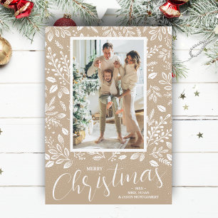 Merry Christmas Botanicals on Taupe Photo Holiday Card