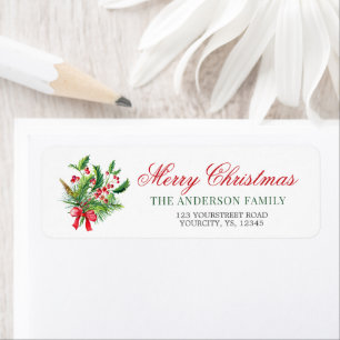 Merry Christmas bouquet red green Return Address Label