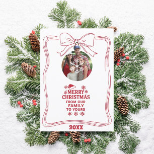 Merry Christmas bow red white modern photo card