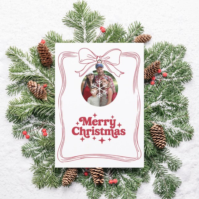Merry Christmas bow red white modern photo card (Creator Uploaded)