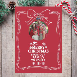 Merry Christmas bow red white modern photo card
