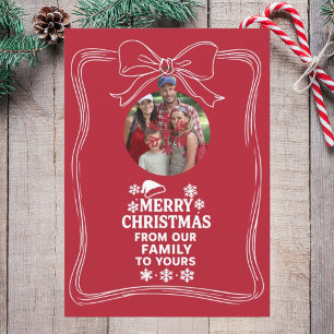 Merry Christmas bow red white modern photo card