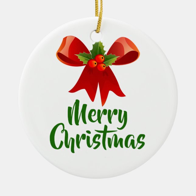 Merry Christmas Bow Retro Style Ceramic Ornament (Front)