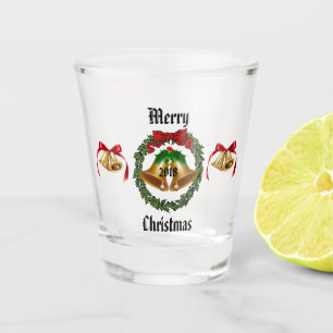 Merry Christmas Bow, Wreath, and Bells Shot Glass