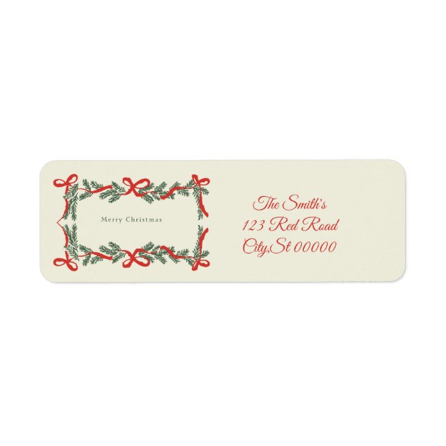 Merry Christmas bows address Return Address Label (Front)