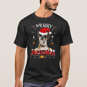 Merry Christmas Boxer Dog Santa Hat Lights Xmas Pa T-Shirt