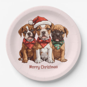 Merry Christmas Boxer Dogs Paper Plate