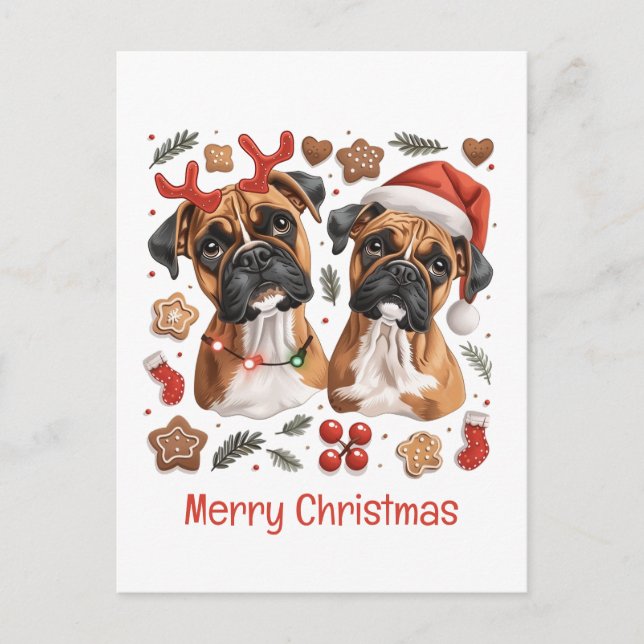 Merry Christmas Boxer Dogs Postcard (Front)