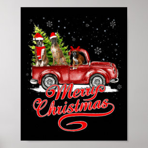 Merry Christmas Boxer Dogs Santa Reindeer Red Truc Poster
