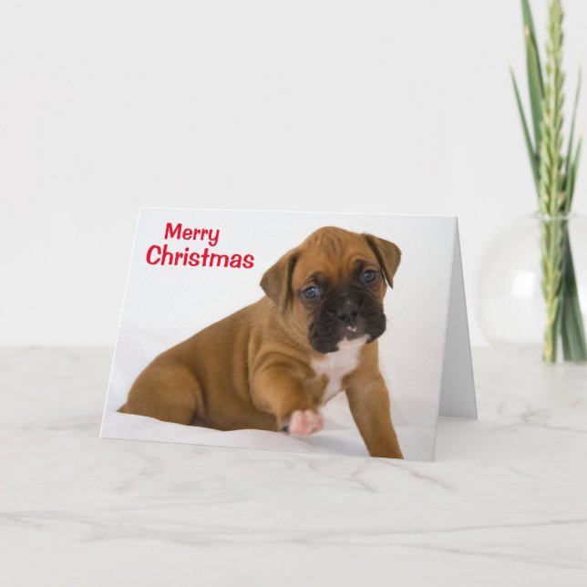 Merry Christmas Boxer Puppy Card (Front)