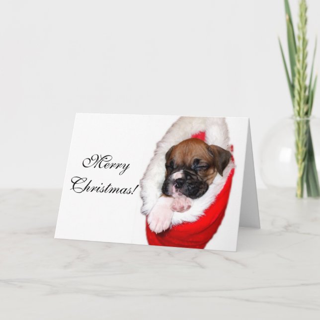Merry Christmas boxer puppy greeting card (Front)