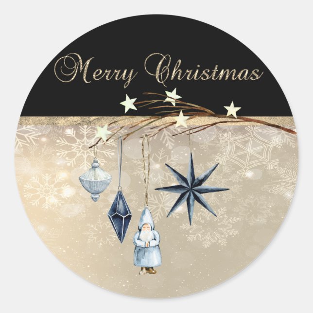 Merry Christmas,Branch Balls Santa Claus Classic Round Sticker (Front)