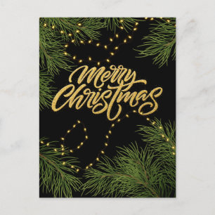 Merry Christmas Branches and Lights Holiday Postcard