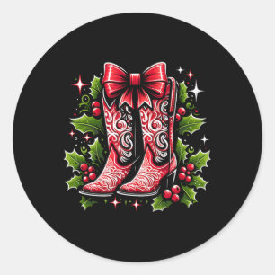 Merry Christmas Bright Cowgirl Boot Xmas Western C Classic Round Sticker