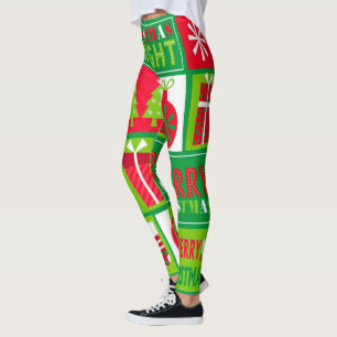 Merry Christmas Bright Noel Red and Green Leggings