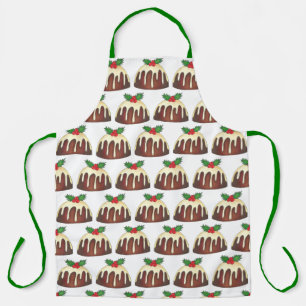 Merry Christmas British Sugar Plum Pudding Holiday Apron