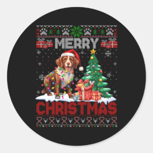 Merry Christmas Brittany Dog Lovers Family Ugly Xm Classic Round Sticker