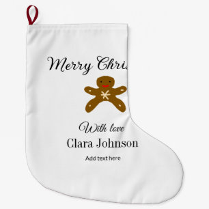 Merry Christmas brown cookies add name with love h Large Christmas Stocking