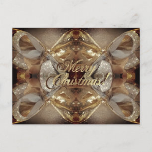 Merry Christmas Brown Faux Gold Script Elegant Postcard