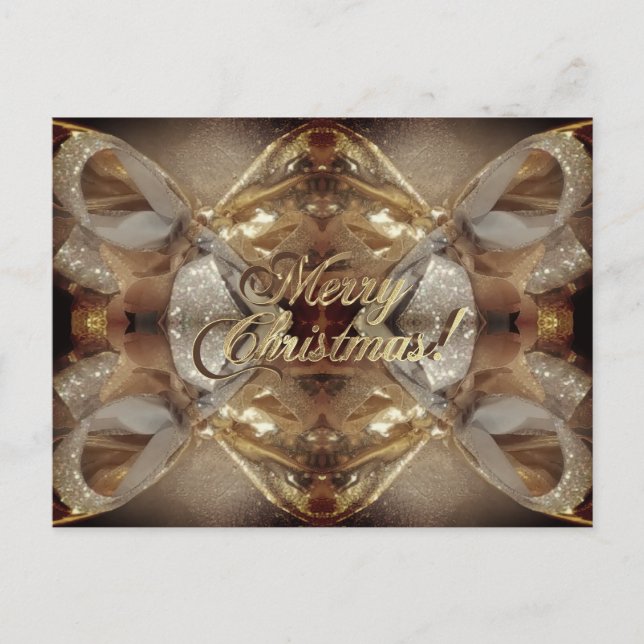Merry Christmas Brown Faux Gold Script Elegant Postcard (Front)