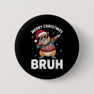 Merry Christmas Bruh Capybara Dabbing Santa Hat Xm 6 Cm Round Badge