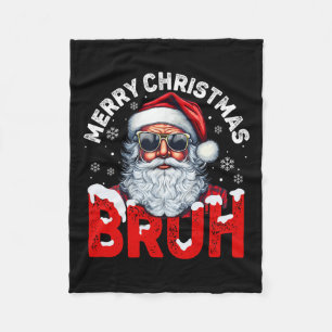 Merry Christmas Bruh Funny Santa Claus Retro Men W Fleece Blanket