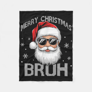 Merry Christmas Bruh Funny Santa Claus Retro Men W Fleece Blanket