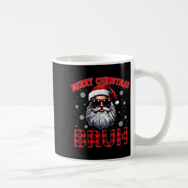 Merry Christmas Bruh Red Plaid Funny Santa Claus M Coffee Mug (Right)