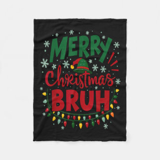 Merry Christmas Bruh Santa Hat Xmas Family Men Wom Fleece Blanket