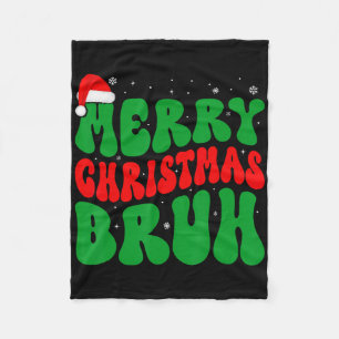 Merry Christmas Bruh Xmas Lights Santa Hat Mens Bo Fleece Blanket