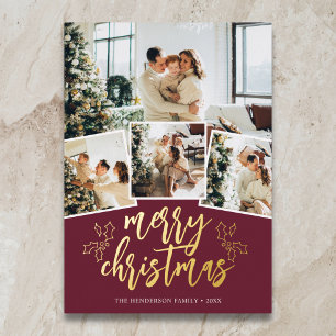 Merry Christmas Brush Script Photo Foil Holiday Card